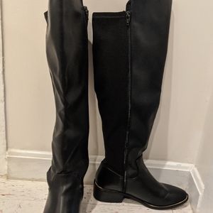 Material Girl Knee high black low heel zip boots